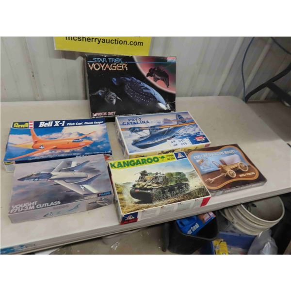 6 Model Kits ; Star Trek, Army/ Air Force, Western Wagon