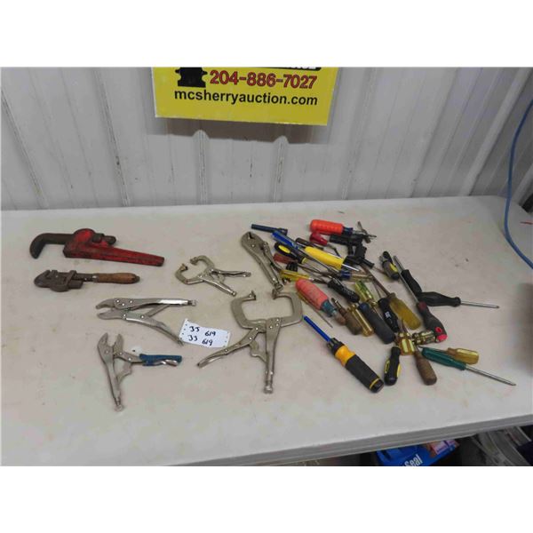 Vice Grips, Pipe Wrenches, Screwdrivers