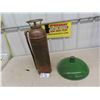 Image 1 : Vintage Imperial Copper Fire Extinguisher with Brass Tag & Porcelain Light Shade 16" Wide