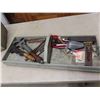 Image 3 : Large vintage antique wooden tool box with assortment of tools old and new. 