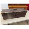 Image 1 : Vintage antique wooden tool box with assortment of tools old and new. 10" x 10" x 31" 