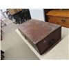 Image 3 : Vintage antique wooden tool box with assortment of tools old and new. 9" x 17" x 32" 