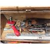 Image 6 : Vintage antique wooden tool box with assortment of tools old and new. 9" x 17" x 32" 