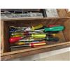 Image 8 : Vintage antique wooden tool box with assortment of tools old and new. 9" x 17" x 32" 