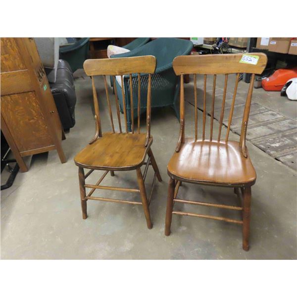 Two antique vintage kitchen chairs. Looks like they are made of elm. My parents