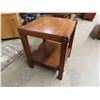 Image 5 : Large Vintage Antique Oak End Table  24” x 30”  with lower shelf. Some cracks do 