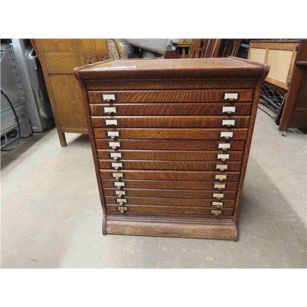 Vintage Antique Mission Oak File Type Cabinet.  It has 12 pull out drawers each 2” 