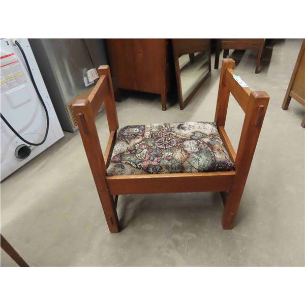 Vintage Antique Mission Oak Hall Chair - upholstered in a beautiful fabric, otherwise