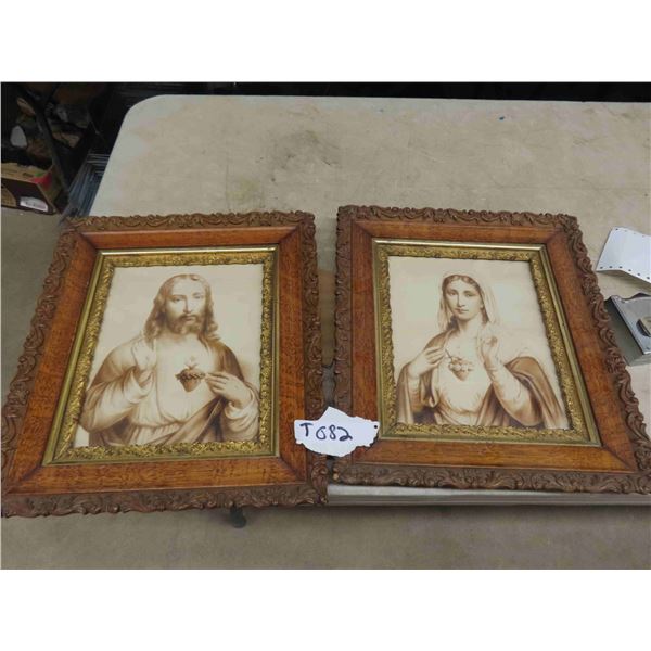 2 Antique Religious Pictures of ‘the Sacred Heart Jesus’ and the ‘immaculate Heart of