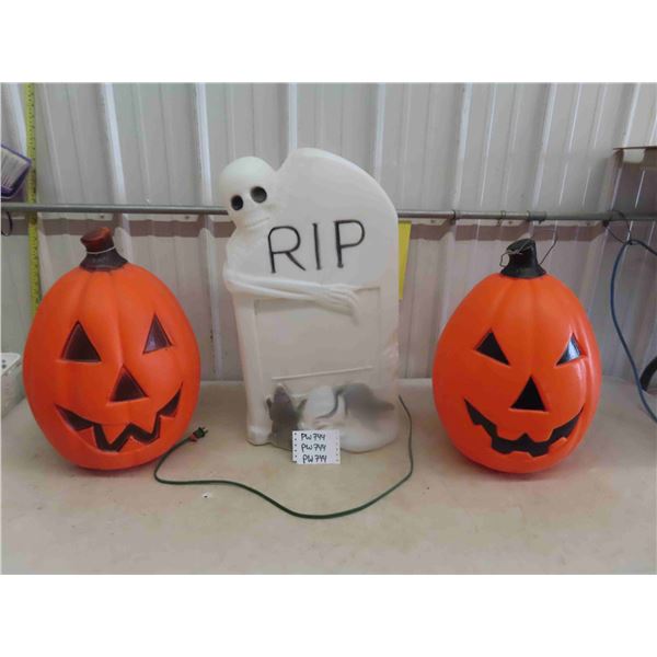 2 Pumpkin Blow Molds with No Lights 20'' Tall, Head Stone