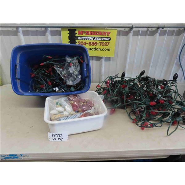 Plastic Tote Loaded with Christmas Lights