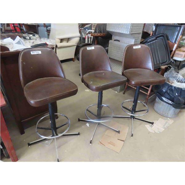 3 Brown Vinyl Swivel Bar Stools 40'' Tall