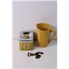 Image 2 : Lot of Assorted Items - Pitcher, Shot Glasses, Tea Canister