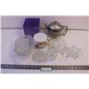Image 1 : Assorted Crystal Decor/Purple vase/silver tea pot