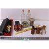 Image 1 : Various Items-Brush and shoe horn set/2 glass corked bottles/jar of buttons/bobby pins/wooden salt a