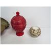 Image 3 : Red Glass Sugar Bowl - Sm Trays - Golf Memories Statue - Horse Themed Pen Holder