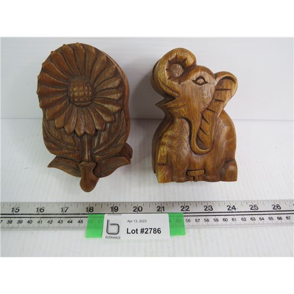 Carved Wooden Pin Lock Trinket Boxes