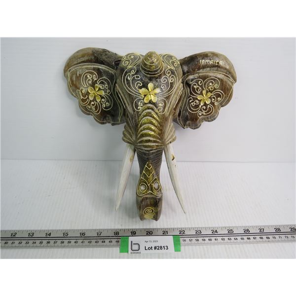 Carved Wooden Elephant Head (Made in Jamaica - has cracks)