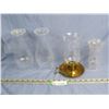 Image 2 : Brass Candle Holder - (3) Oil Lamp Chimneys