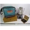 Image 1 : Hanimex Projector - Coleman Lantern Parts - Case w/Bolts - Makita Bag - Wooden Shoe Shine Box