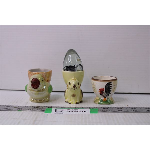 (3) Ceramic Egg Holders and Glass Egg