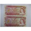 Image 2 : (2) 1974 Canadian $2 Bills (Lawson-Bouey ABW and AGN)
