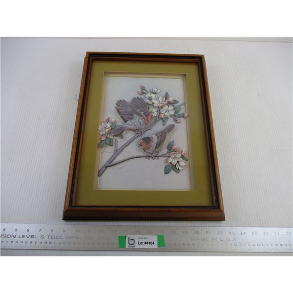 Shadow Box Frame w/ 3D Bird Artwork Signed SARON (13.5x17)