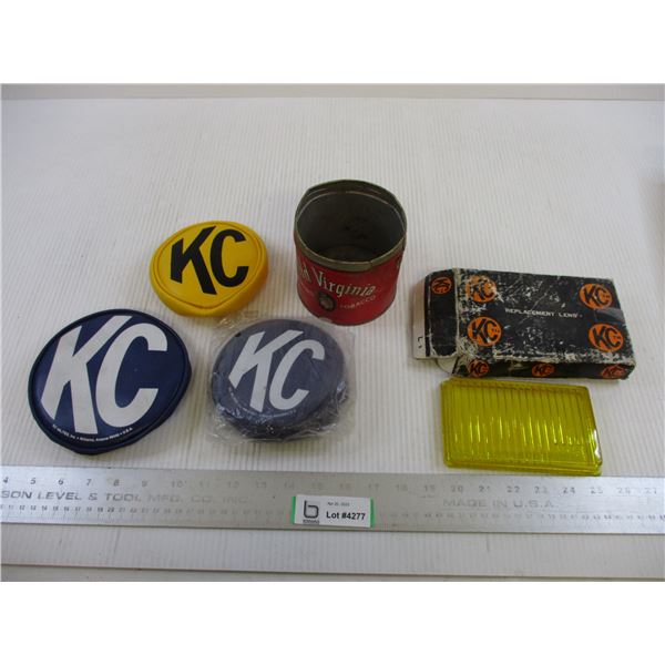 (3) KC Light Covers, KC Replacement Lens + Old Virginia Tobacco Tin