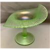Image 5 : Fenton Uranium/Ice Green Stretch Glass "Rose Spray" Stemmed JIP Shaped Compote Circa 1920