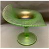 Image 6 : Fenton Uranium/Ice Green Stretch Glass "Rose Spray" Stemmed JIP Shaped Compote Circa 1920