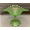 Image 7 : Fenton Uranium/Ice Green Stretch Glass "Rose Spray" Stemmed JIP Shaped Compote Circa 1920
