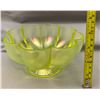 Image 7 : Fenton Uranium/Vaseline Ice Green Stretch Glass "Melon Rib" Footed Candy Dish Circa 1920