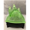 Image 2 : Martha Washington Uranium Glass Top Cov'd Dresser Jar / Art Deco - VERY RARE! Circa 1920's
