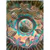 Image 2 : Fenton Green Carnival Glass "Vintage Grape" Candy Ribbon Edge Bowl/ Rare/Circa 1907