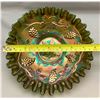 Image 3 : Fenton Green Carnival Glass "Vintage Grape" Candy Ribbon Edge Bowl/ Rare/Circa 1907