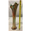 Image 3 : Fenton Green Carnival Glass "Fine Rib" Swung Flame Top Rare LARGE Sized Vase! Circa 1907