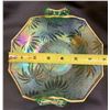 Image 2 : Fostoria Ice Green Carnival Glass "Brocaded Palms" 2-Handled Card Tray. Rare! Circa 1920's