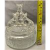 Image 2 : Art Deco 1930's Pressed Glass "Three Scotties" Powder Jar with original powder! RARE!