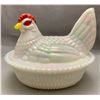 Image 1 : Westmoreland Pearlized/Enameled Milk Glass "Hen on Nest"/Signed / 5 1/2" L x 4 1/4" W. RARE!