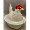 Image 2 : Westmoreland Pearlized/Enameled Milk Glass "Hen on Nest"/Signed / 5 1/2" L x 4 1/4" W. RARE!