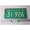 Vintage Saskatchewan 1969 License Plate