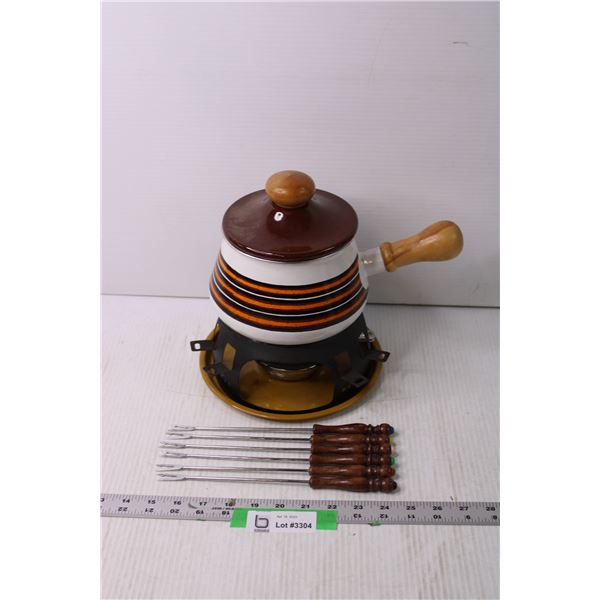 Vintage 1970s Fondue Set with Forks