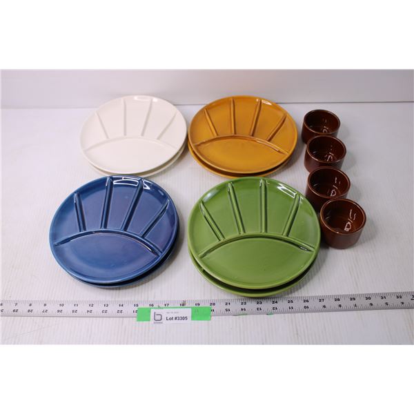 Assorted Ceramic Divided Dinner Plates and Cups