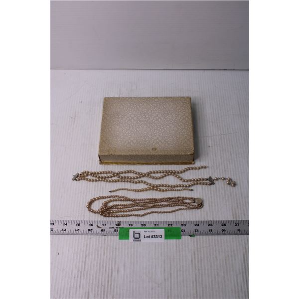 Vintage Pearl Necklaces in Box (CGA, One Necklace is Broken)