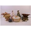 Image 3 : Large Shell Decor, 2 lady figurines, glass bowl with lid, wooden bowl, pedastol, key hook
