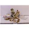 Image 2 : Assorted figurines, Decor, 2 glass serving dishes, flowered metal pot with lid