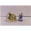 Image 5 : Assorted figurines, Decor, 2 glass serving dishes, flowered metal pot with lid