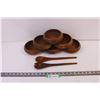 Image 1 : Wooden Salad Bowl Set (6 bowls and serving utensils)