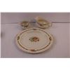 Image 5 : 2 wooden coaster sets, flowered platter with serving dishes, bird figurine, glass decorative bowl