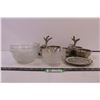 Image 2 : Various glass serving bowls, decorative plate, 2xmetal serving dishes